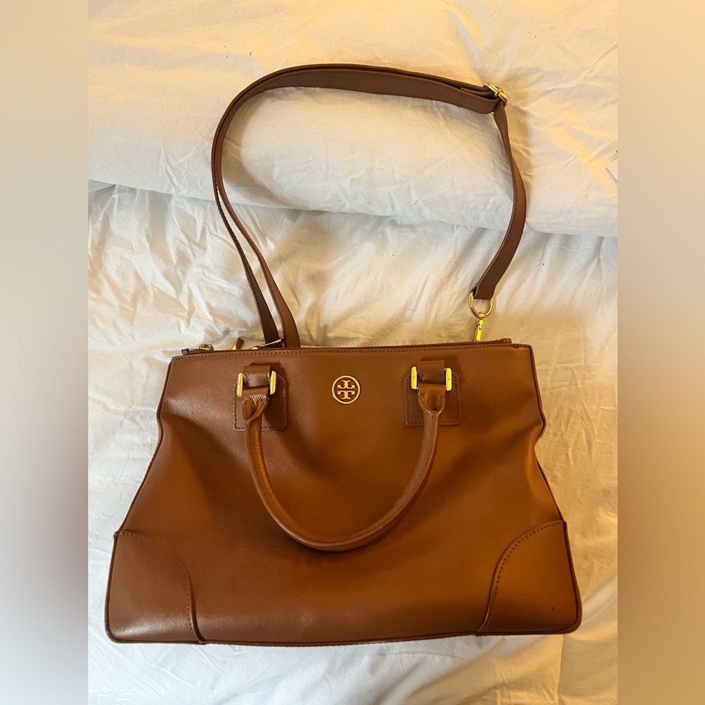 Tory Burch Robinson Saffiano Leather Tan Tote